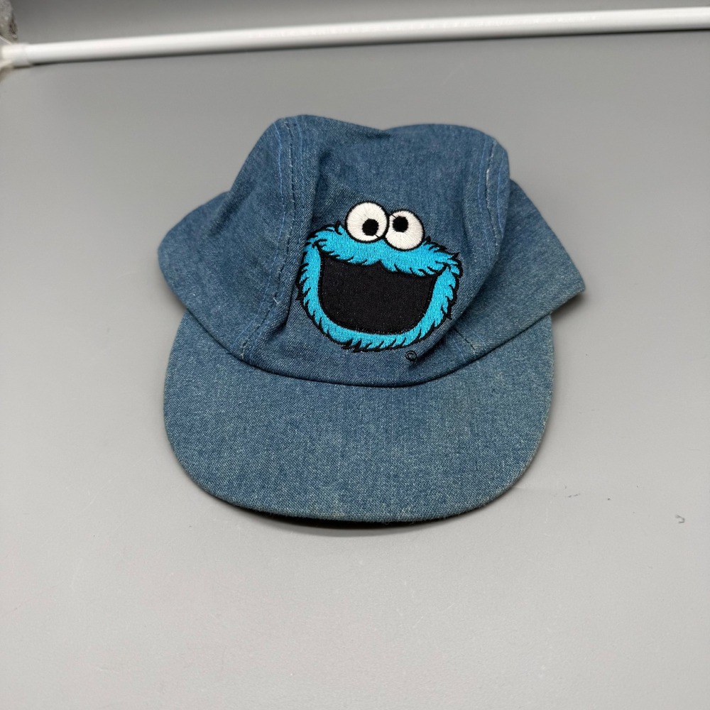 Vintage Sesame Street Cookie Monster Denim Hat Roma Kids 90s Blue 5-Panel Hat